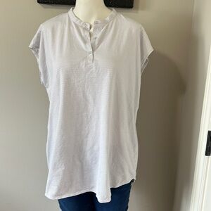 Eileen Fisher Organic Cotton Grey White Stripe Sleeveless Shirt Top Tee Medium